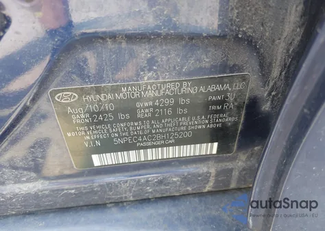 2011 Hyundai Sonata Se из США, поврежденный, VIN 5NPEC4AC2BH125200